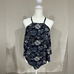 Free People We the Free NWOT Boho Floral Halter Neck Tank Top - Navy